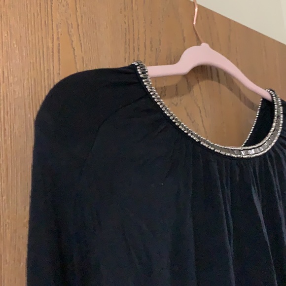 ▪️ ROSE + OLIVE ▪️ Black Peasant Top with Shiny Beading - Picture 7 of 11